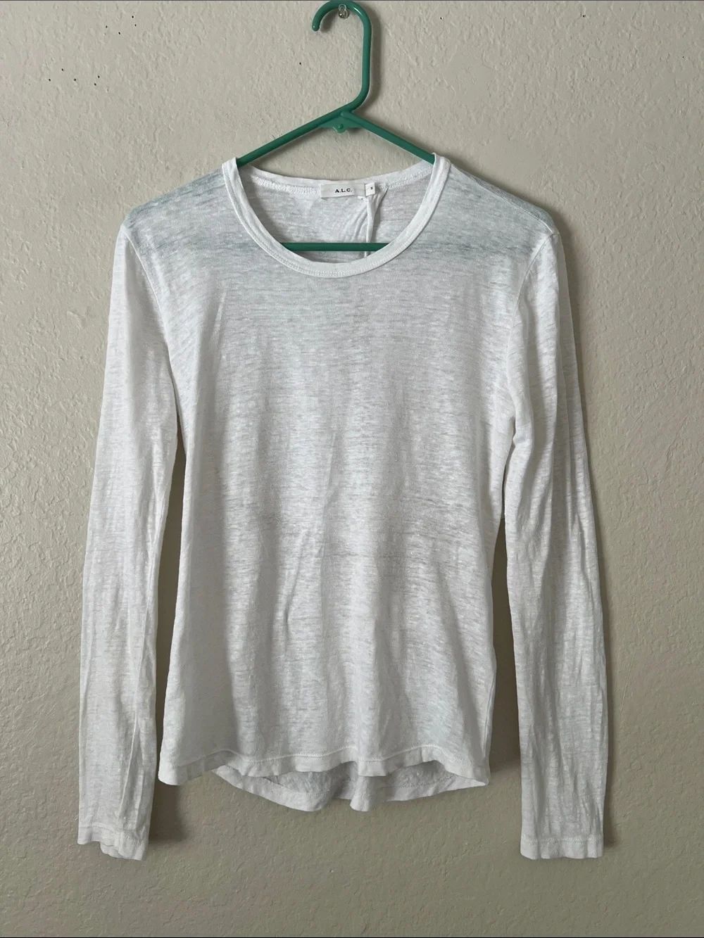 EUC A.L.C Open Back Cut Out Long Sleeve 100% Linen Top White Size S